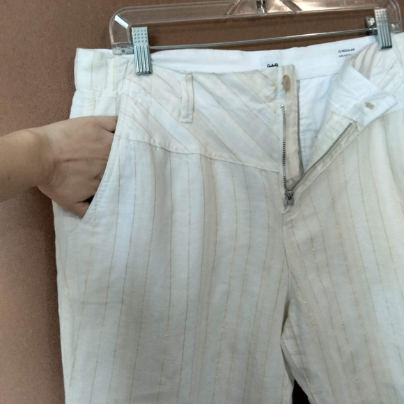 GAP White‎ Linen Pants Gold Stripe Girlfriend Chino Pants Size 12 Straight. - Picture 7 of 15